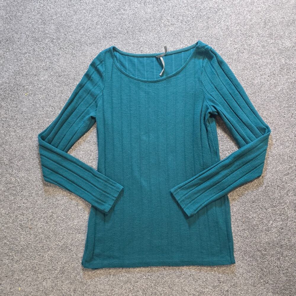 Anthropologie Top Womens Medium Green Knit Long Sleeve Ribbed Stretchy Casual